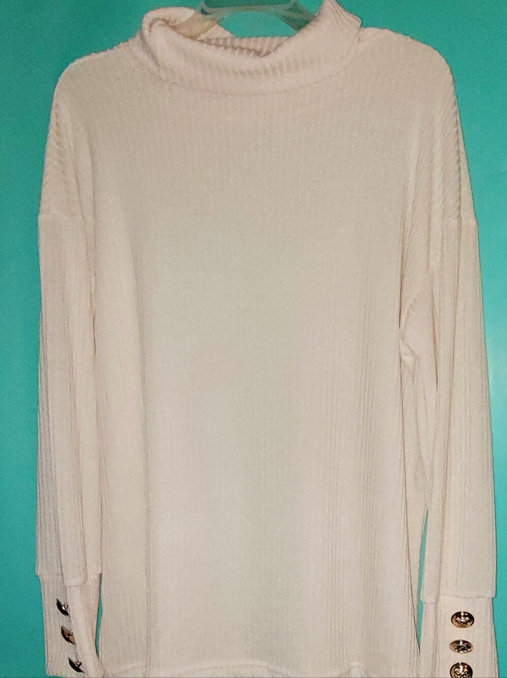 Cream Ribbed Mock Neck Women's Sweater